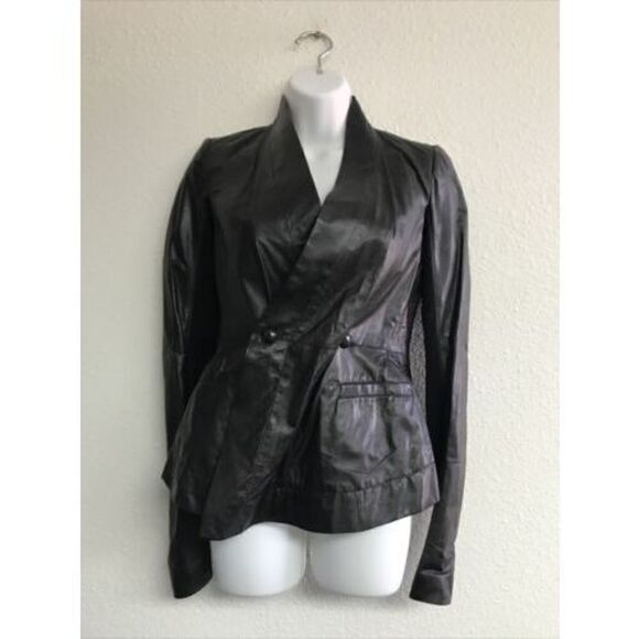 Rick Owens Kangaroo leather jacket Women 8 BLACK Double Button Pockets Lined - Picture 2 of 15